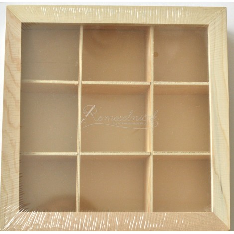 drevená krabička 9 priehradok 24 x 24 x 9 cm