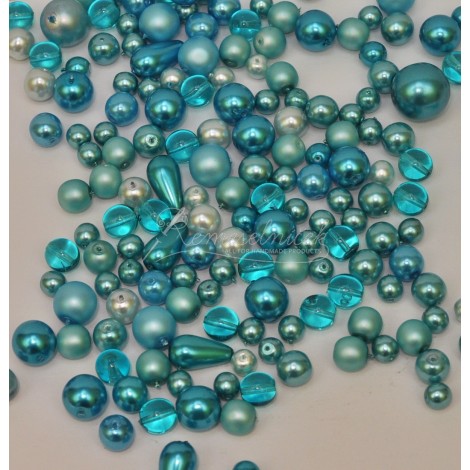 sklenené perle mix farieb a tvarov tyrkisová